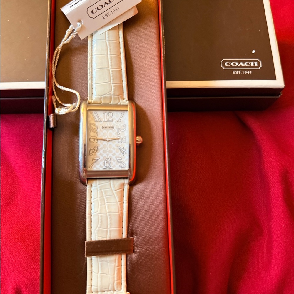 Coach Ivory Croc-Embossed Strap Watch